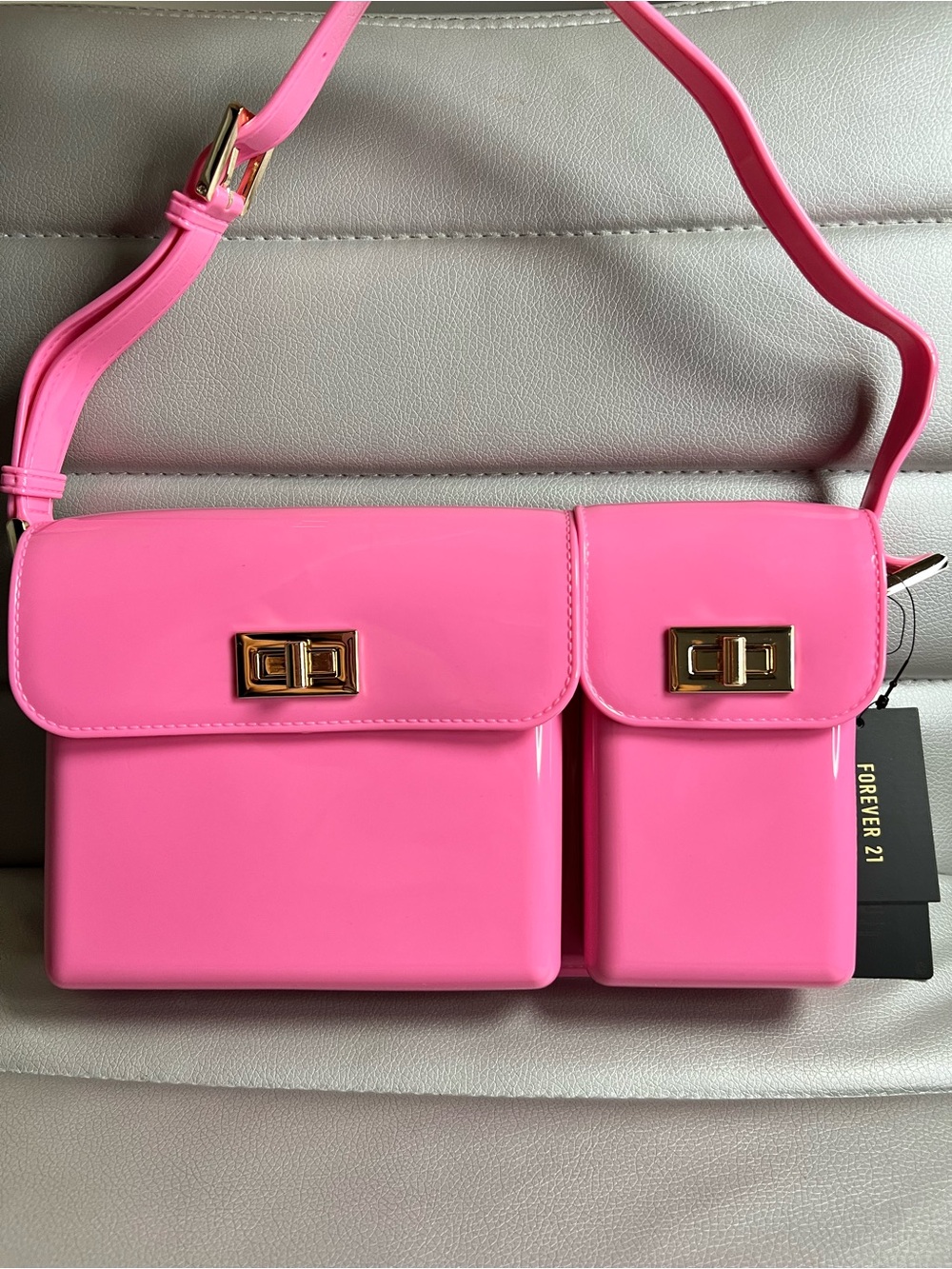 Forever 21 Hot Pink Patent Shoulder Bag Double Pocket Y2K